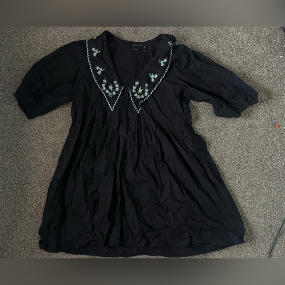 Asos Design Puff Sleeve Mid Length Black Dress - Picture 1 of 4